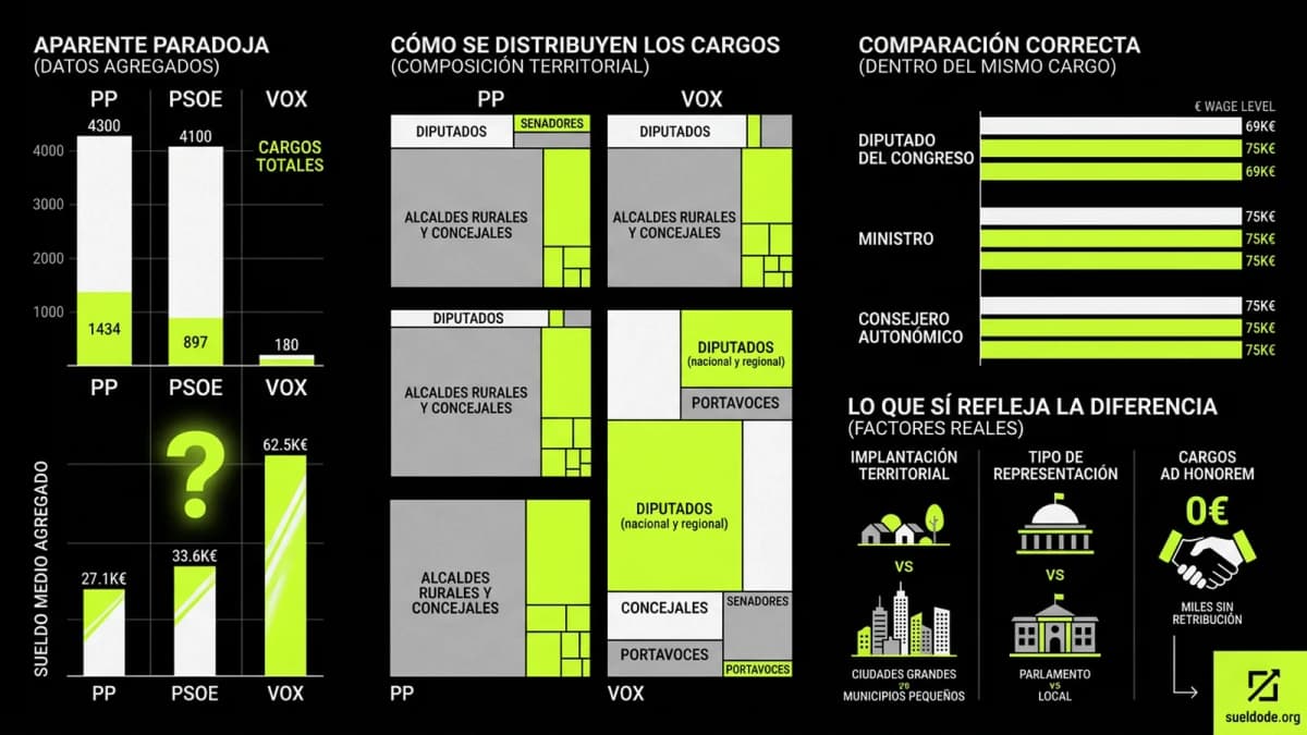 Infografía resumen del artículo: PP vs PSOE vs Vox: comparativa salarial