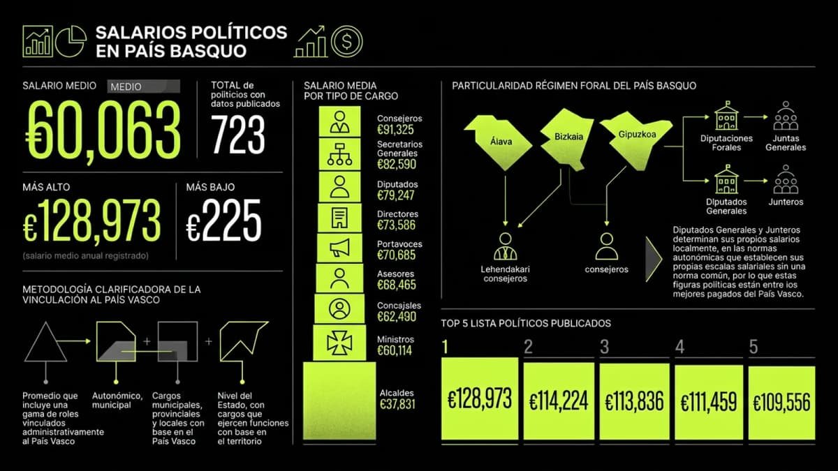 Infografía resumen del artículo: Cuánto cobran los políticos en el País Vasco