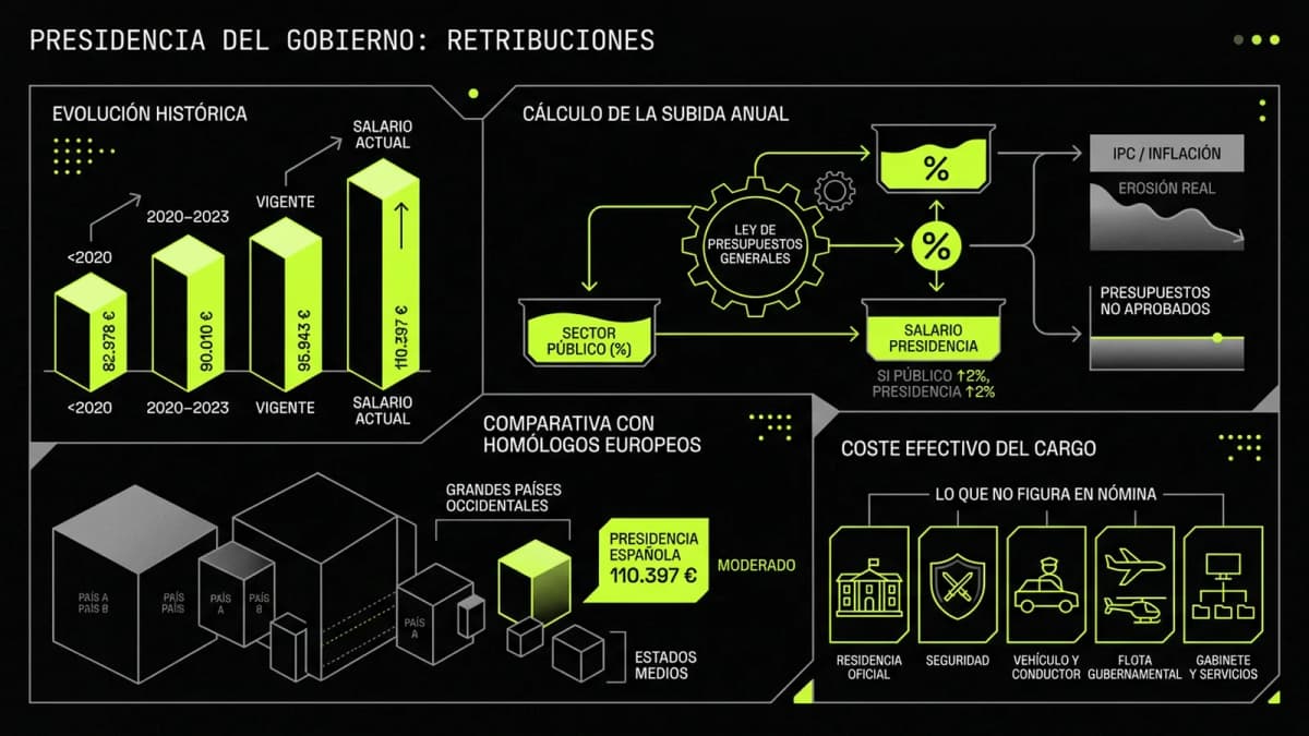 Infografía resumen del artículo: Evolución del sueldo del presidente del Gobierno