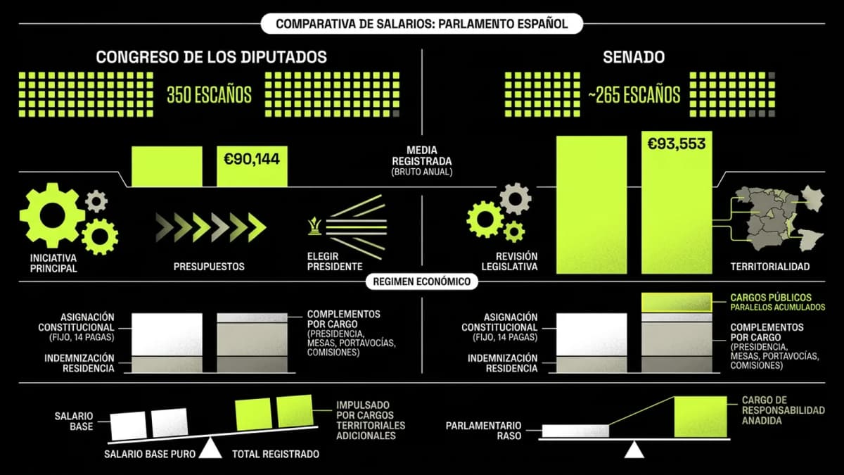 Infografía resumen del artículo: Sueldos del Congreso vs Senado: comparativa
