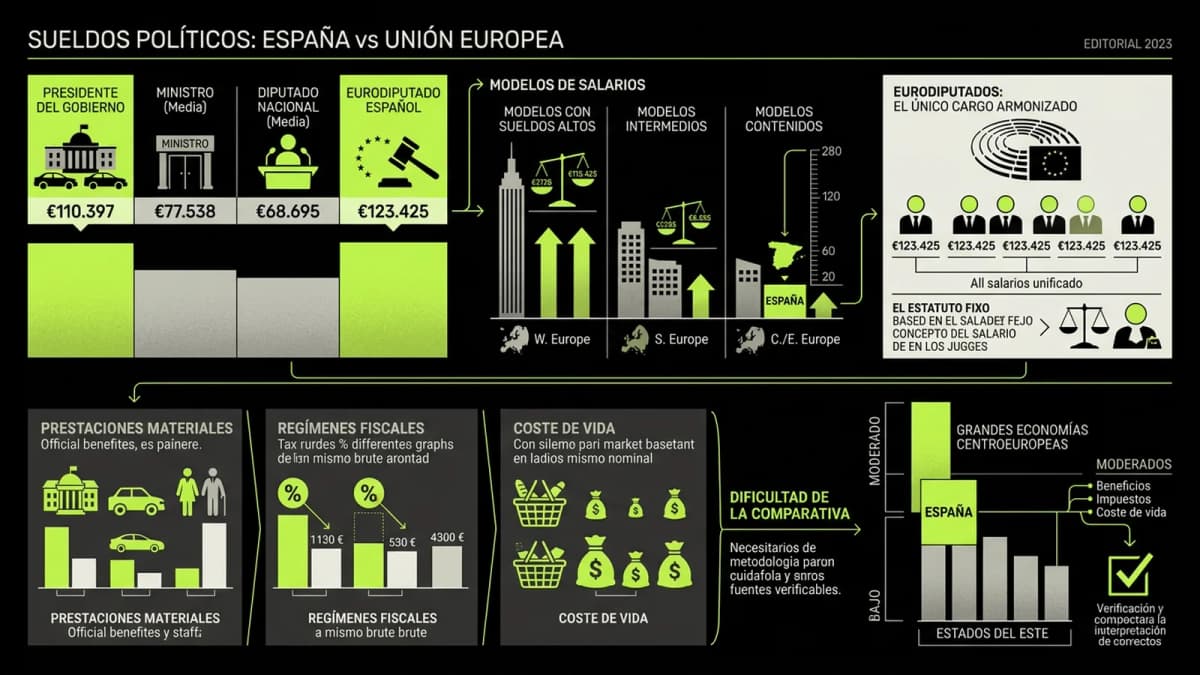 Infografía resumen del artículo: Sueldos políticos: España vs Unión Europea
