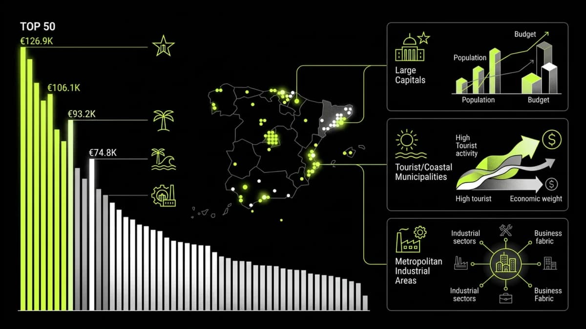 Infografía resumen del artículo: Los 50 municipios donde el alcalde cobra más en España